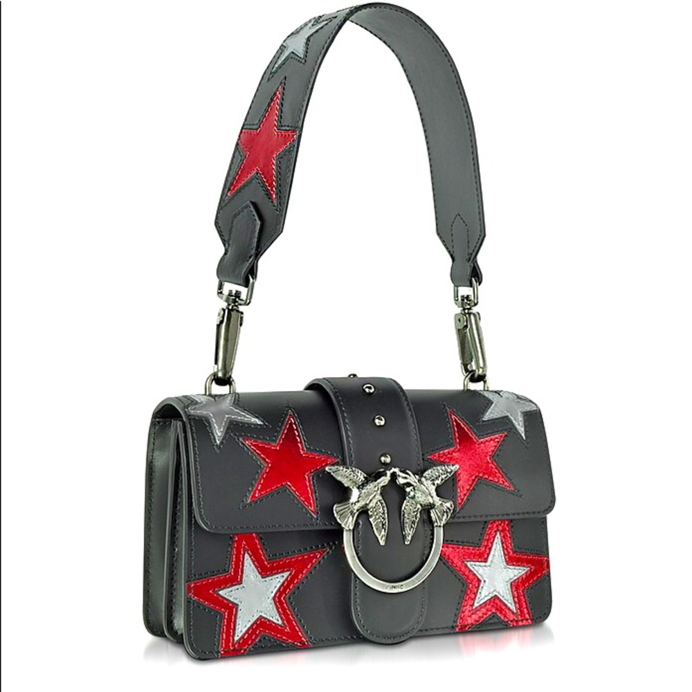 NEW PINKO Mini Love Stars Black Leather Crossbody / Shoulder Bag